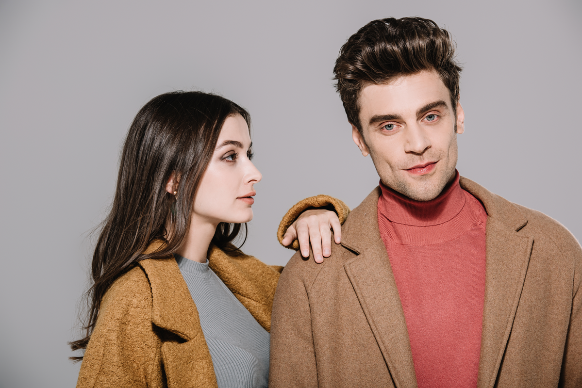 beautiful stylish couple posing in beige coats is 2023 11 27 05 29 42 utc